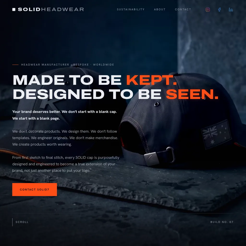 Solid Headwear, a web design project by Signal Red Studio